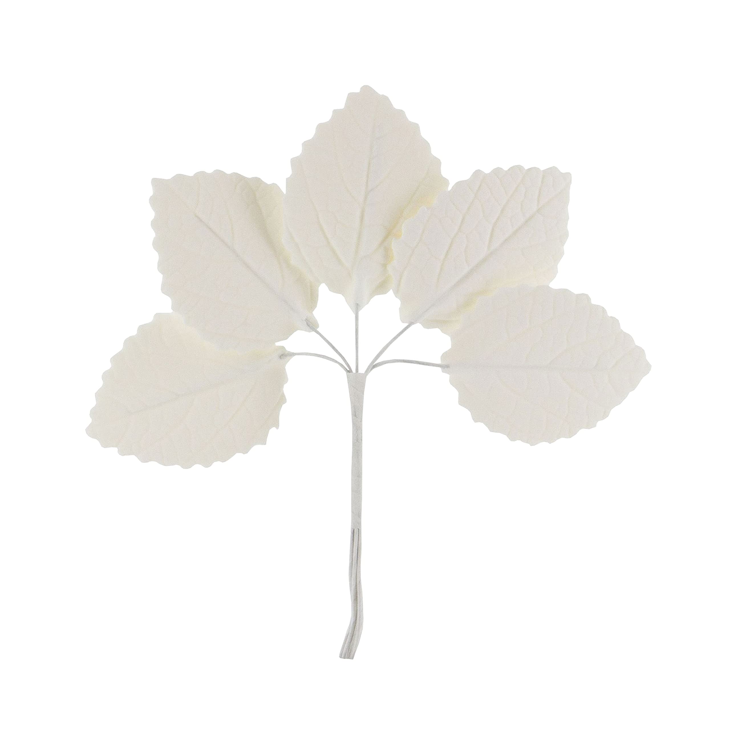 Hydrangea Leaves, Gum Paste Cake Decorations by Global Sugar Art, White, Multiple Sizes