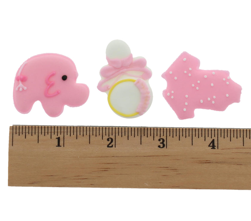 Baby Shower Edible Kosher Royal Icing Decorations for Cakes and Cupcakes, by Global Sugar Art, Baby Girl