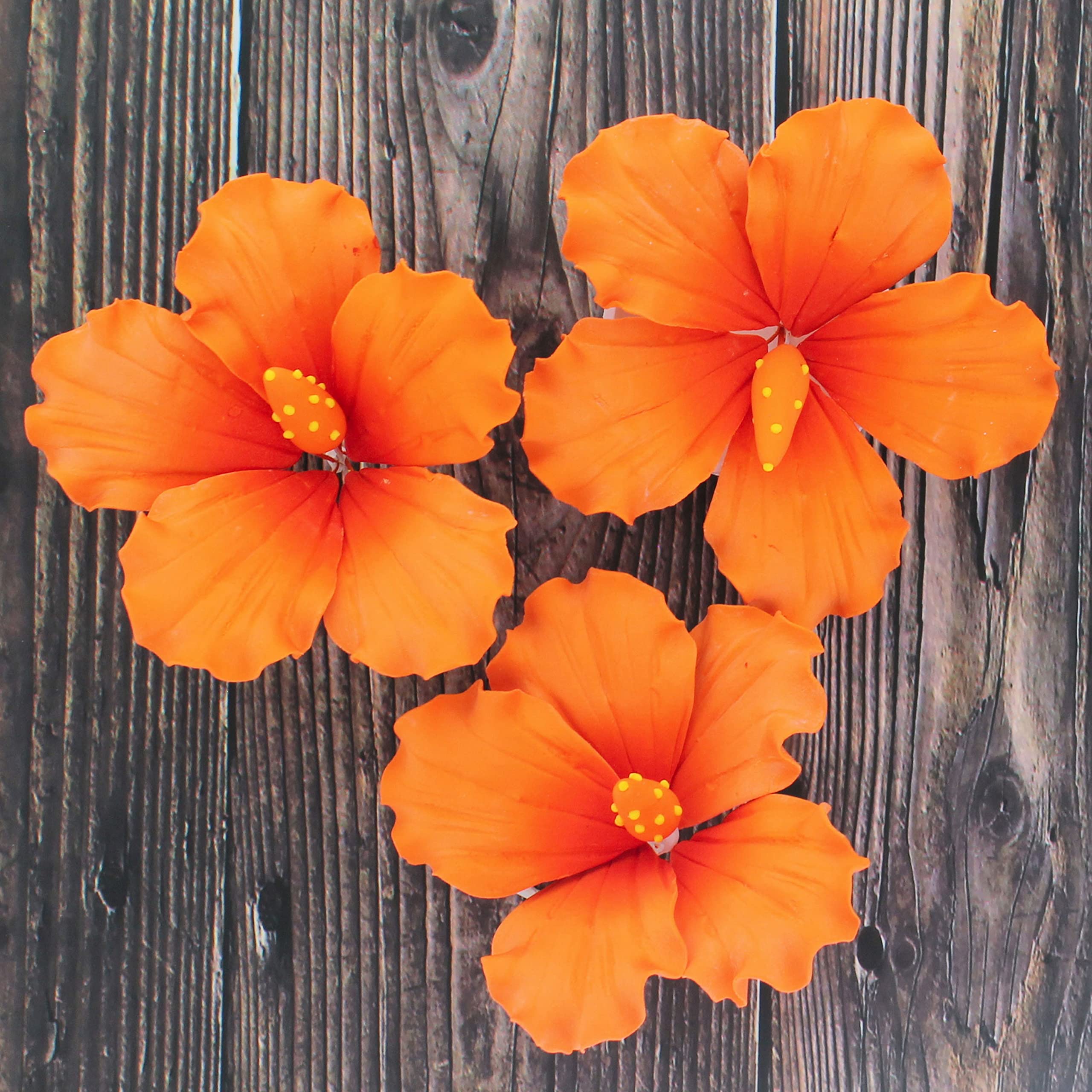 Hibiscus Sugar Cake Flowers, Orange Tropical Sugar Flowers, by Global Sugar Art