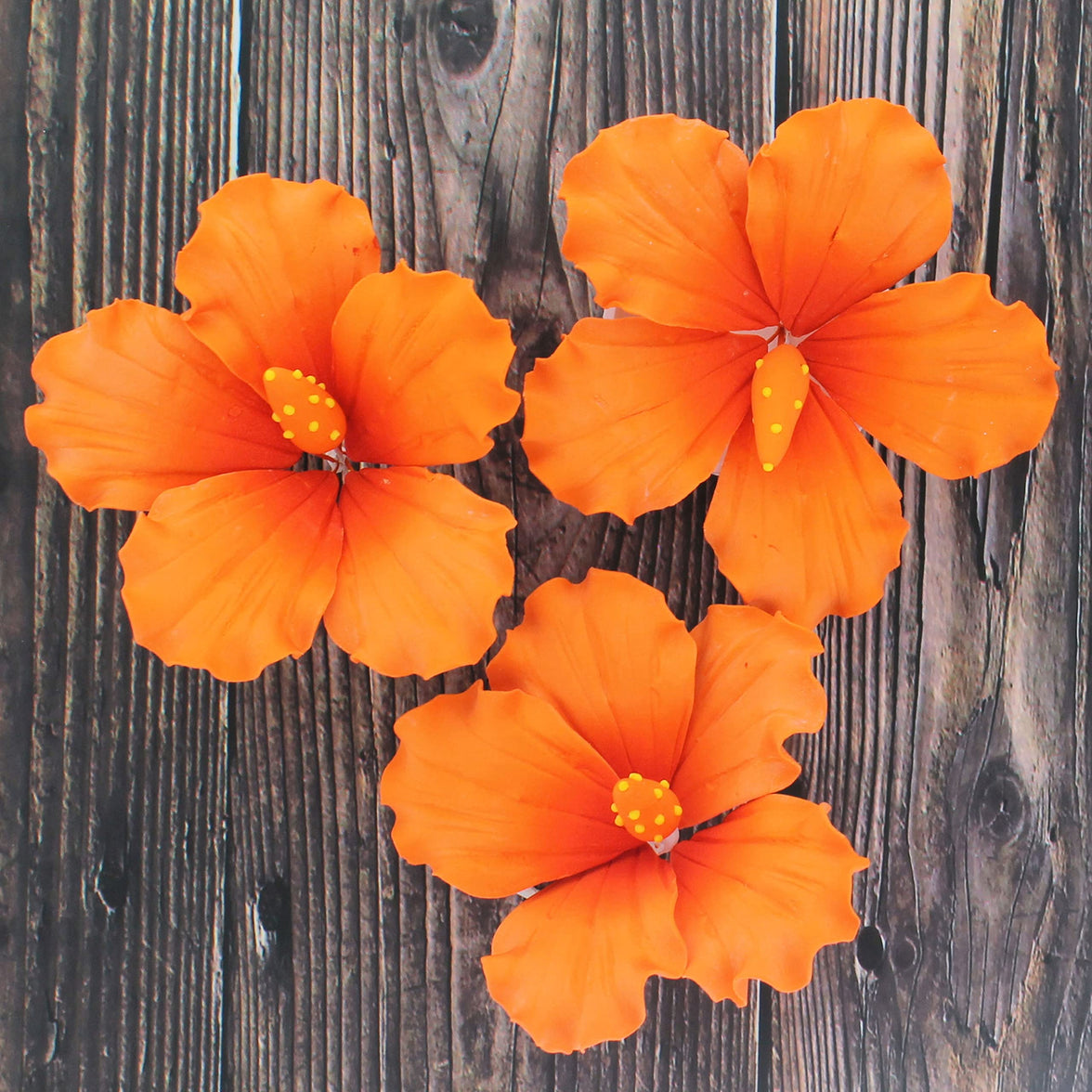 Hibiscus Sugar Cake Flowers, Orange Tropical Sugar Flowers, by Global Sugar Art