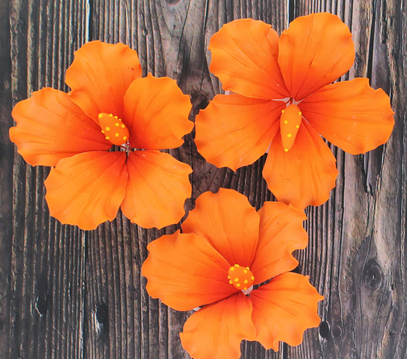 Hibiscus Sugar Cake Flowers, Orange Tropical Sugar Flowers, by Global Sugar Art