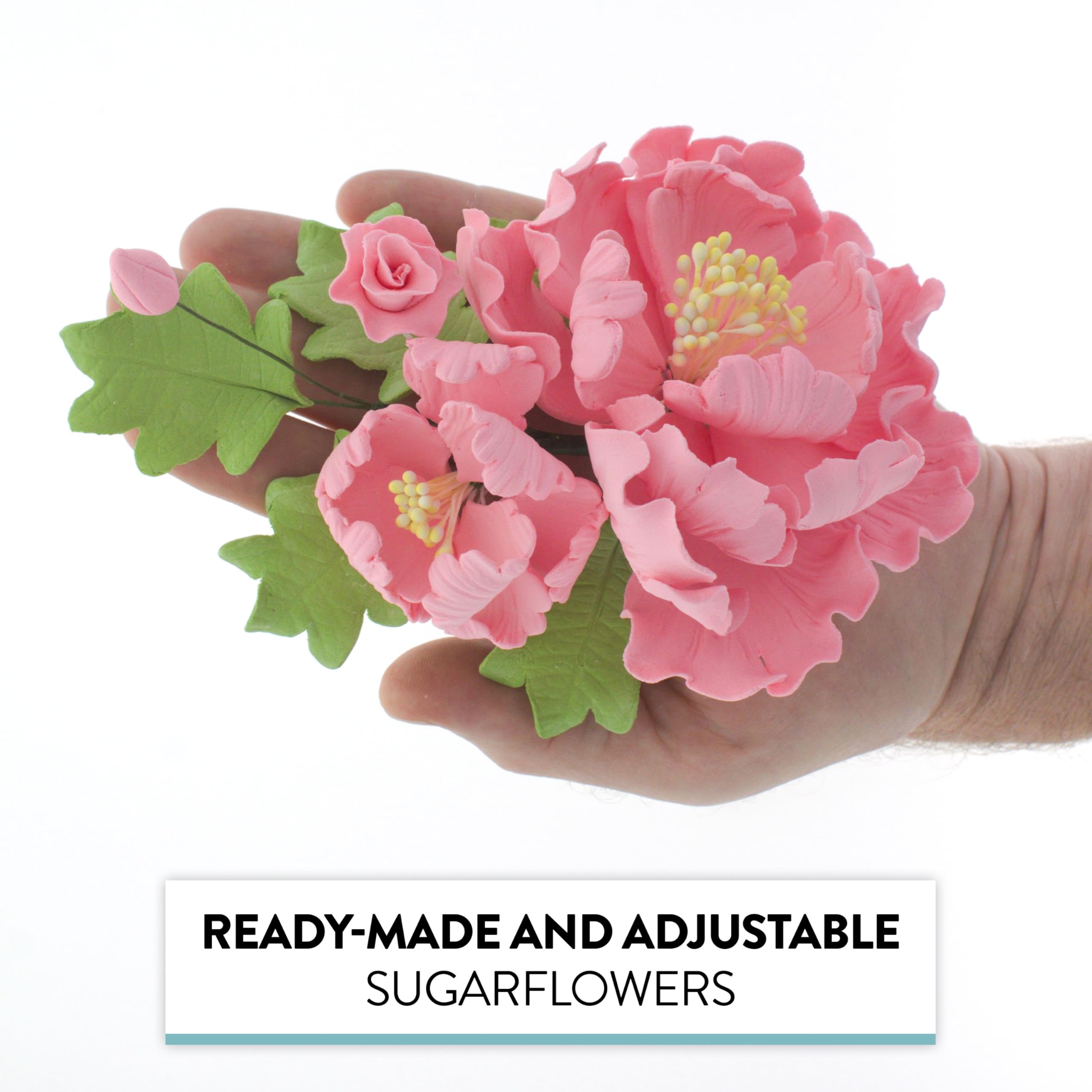 Premium Peony Sprays for Cake Decorating by Global Sugar Art, Pink Open