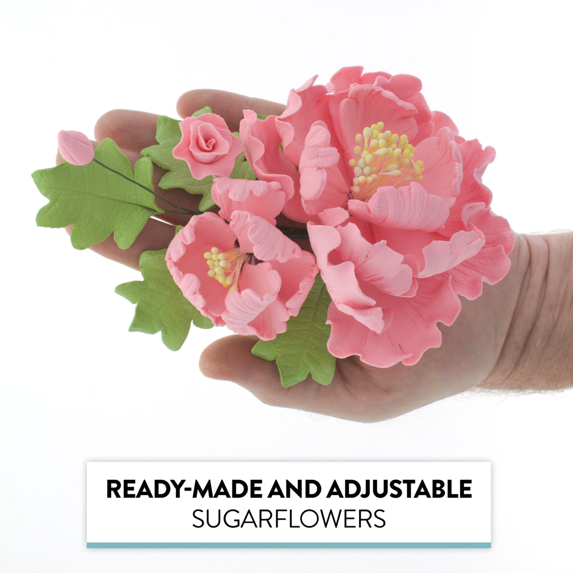 Premium Peony Sprays for Cake Decorating by Global Sugar Art, Pink Open