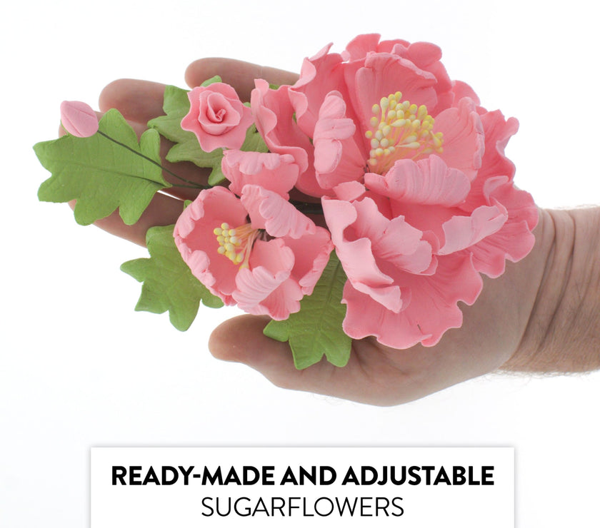 Premium Peony Sprays for Cake Decorating by Global Sugar Art, Pink Open