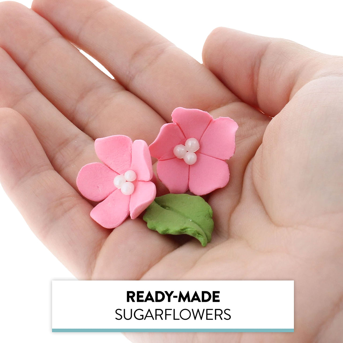Flower Blossoms with Leaves, Edible Sugar Flowers for Cakes & Cupcakes, by Global Sugar Art, Pink
