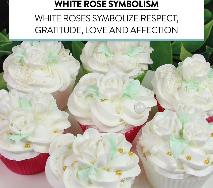 Edible Royal Icing Roses, Two Dozen Roses for Cupcake Decorating, by Global Sugar Art, White Rose Set