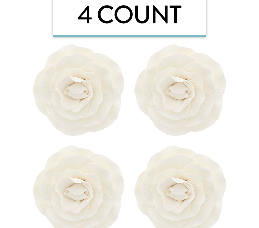 Peony Rose Sugar Cake Flowers, by Global Sugar Art, White, 4 Count