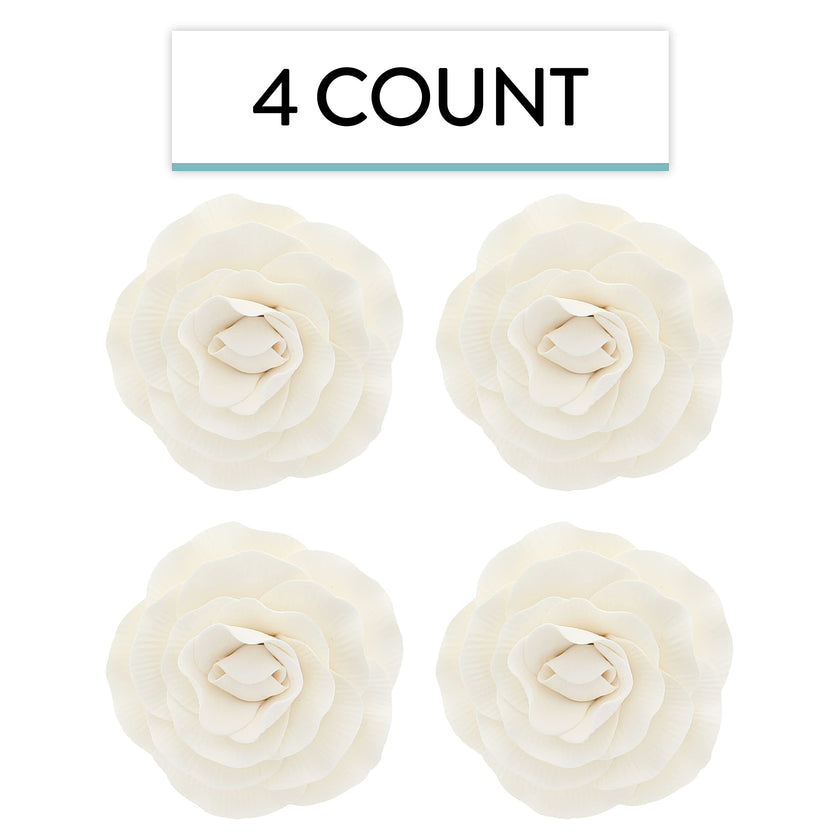 Peony Rose Sugar Cake Flowers, by Global Sugar Art, White, 4 Count