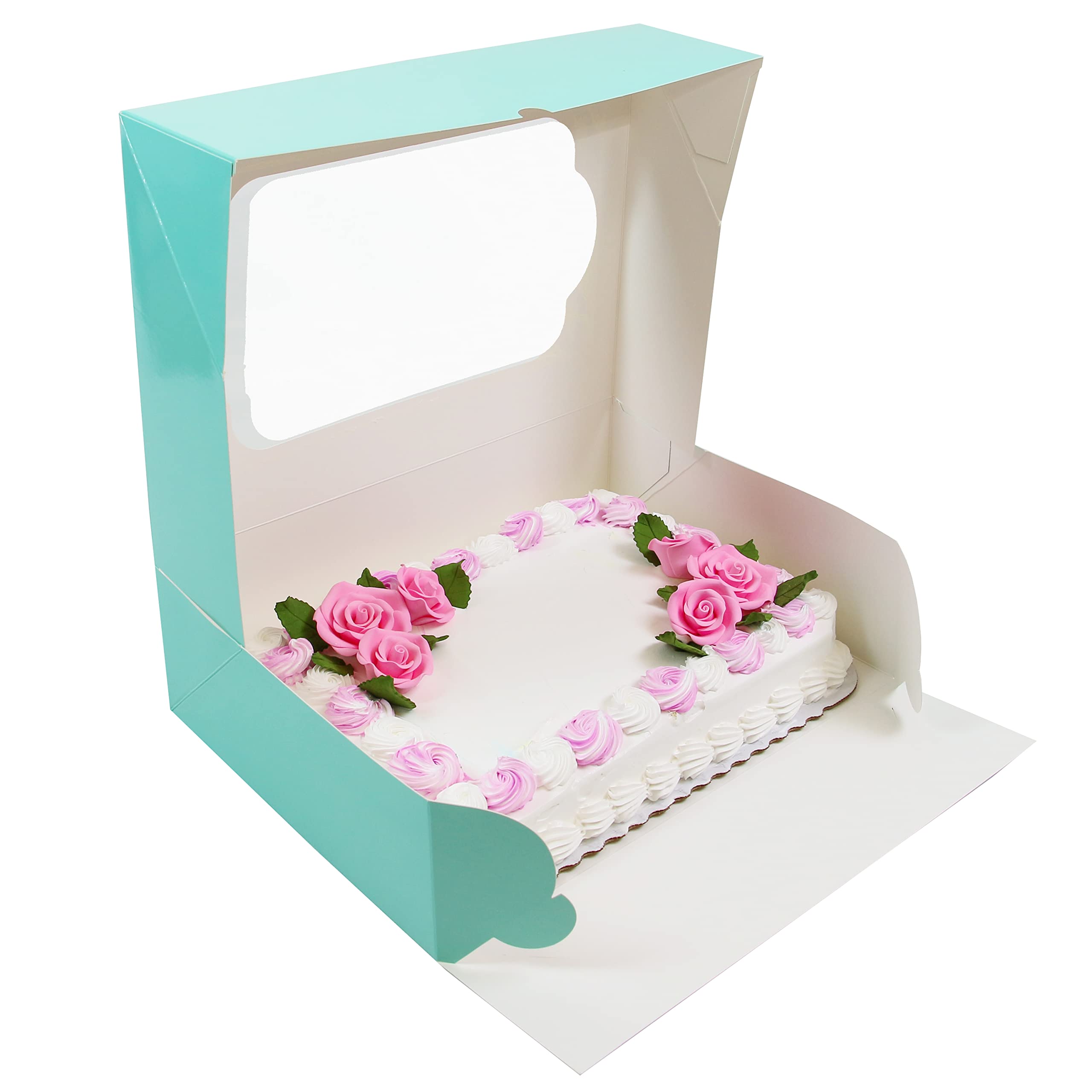 Global Sugar Art Quarter Sheet Cake Box with Window, Auto Popup, 14 x 10 x 4 Inches