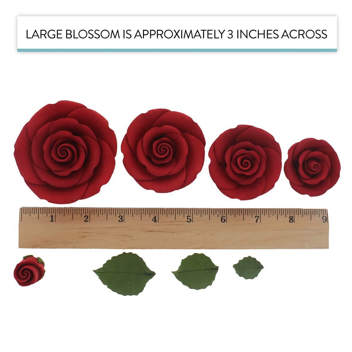 Exquisite Rose & Leaf Kit, Sugar Cake Flowers by Global Sugar Art, Red Roses with Leaves, 65-Piece Set