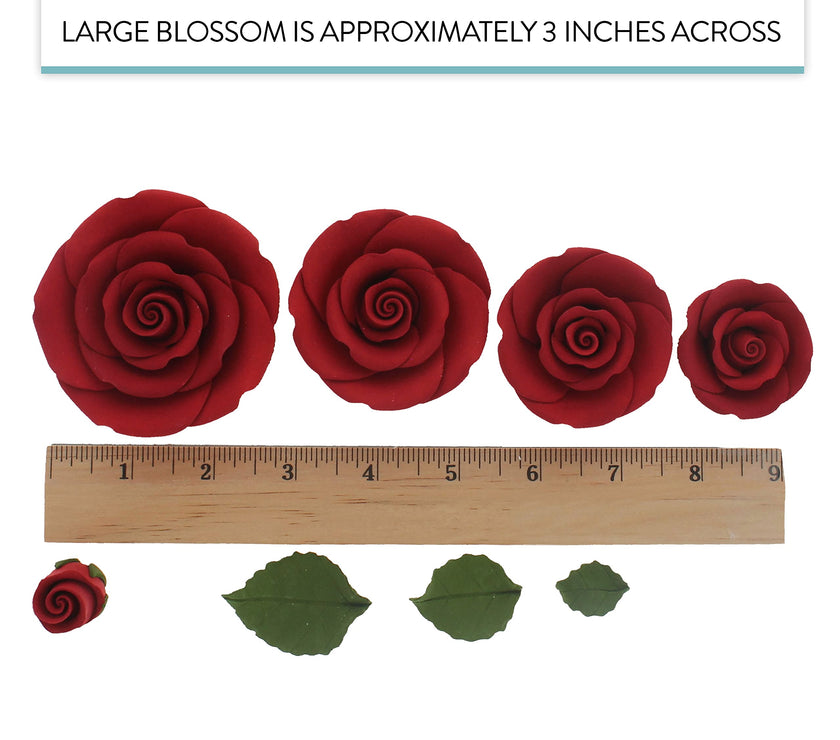 Exquisite Rose & Leaf Kit, Sugar Cake Flowers by Global Sugar Art, Red Roses with Leaves, 65-Piece Set
