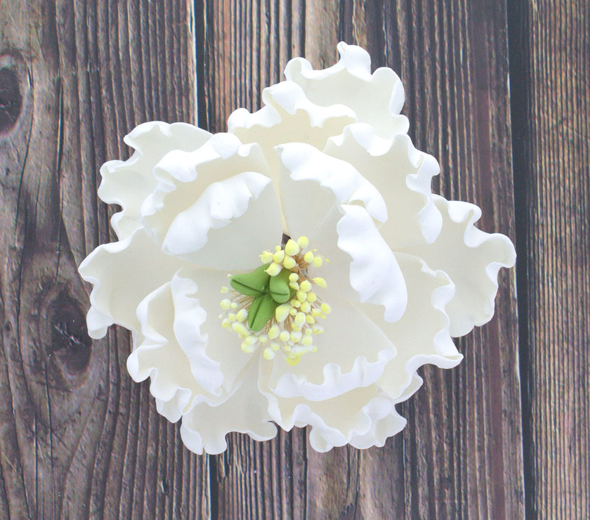 Peony Sugar Flower Decoration for Cakes, by Global Sugar Art, White Bloom