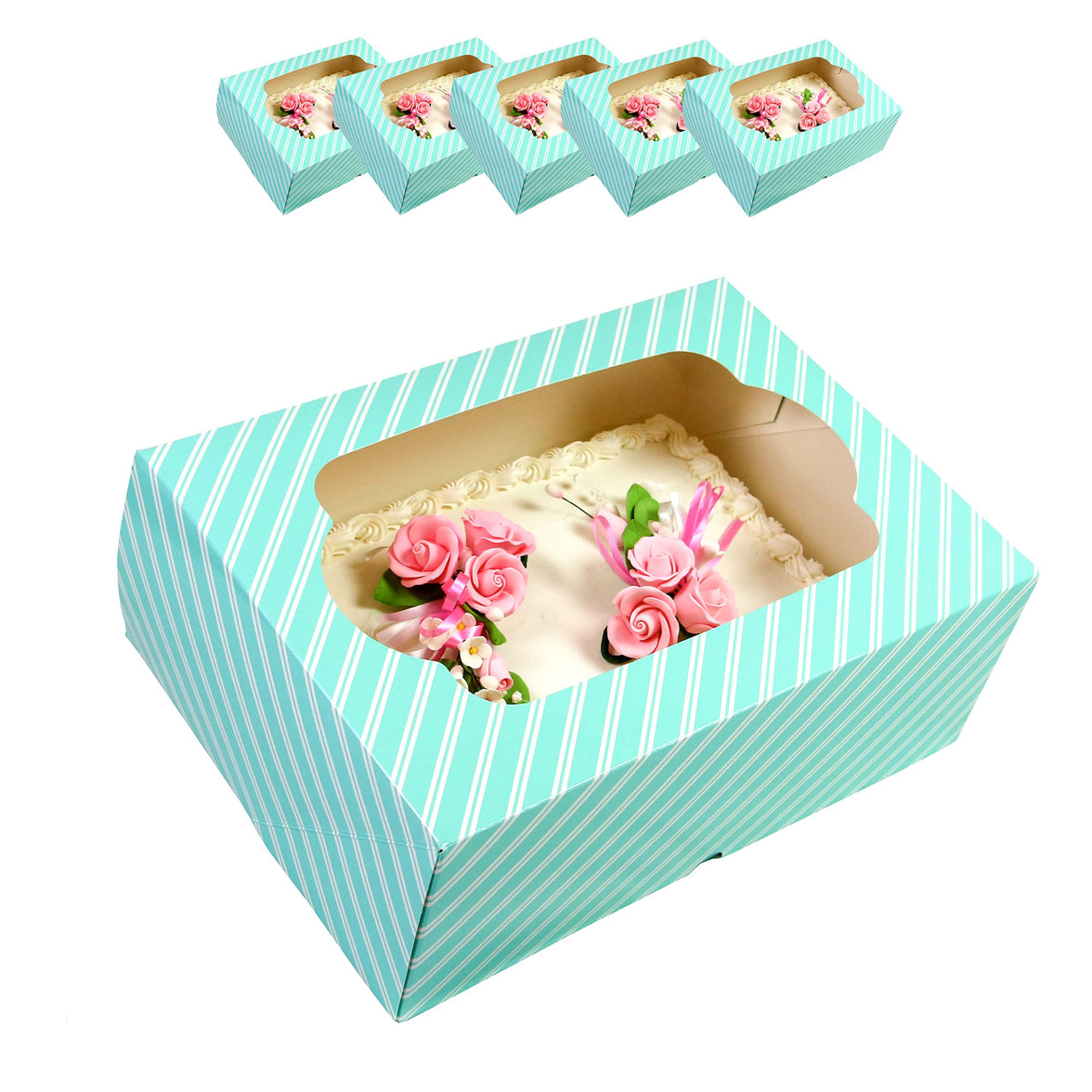 Global Sugar Art Quarter Sheet Cake Box with Window, Auto Popup, 14 x 10 x 4 Inches