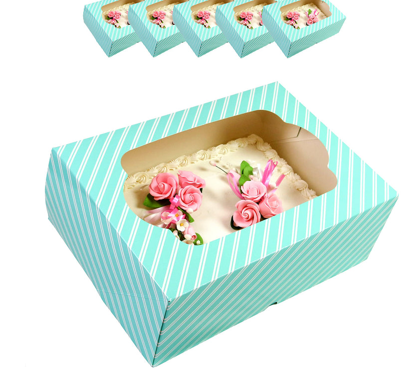 Global Sugar Art Quarter Sheet Cake Box with Window, Auto Popup, 14 x 10 x 4 Inches
