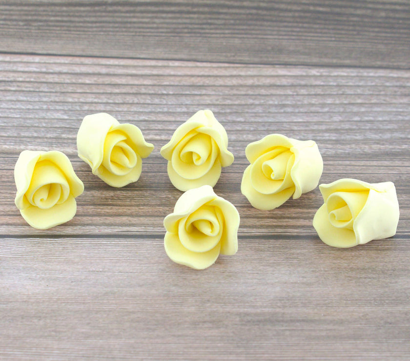 Tiny Rose Sugar Flowers, Edible Cupcake Toppers, Extra Small, by Global Sugar Art, Yellow