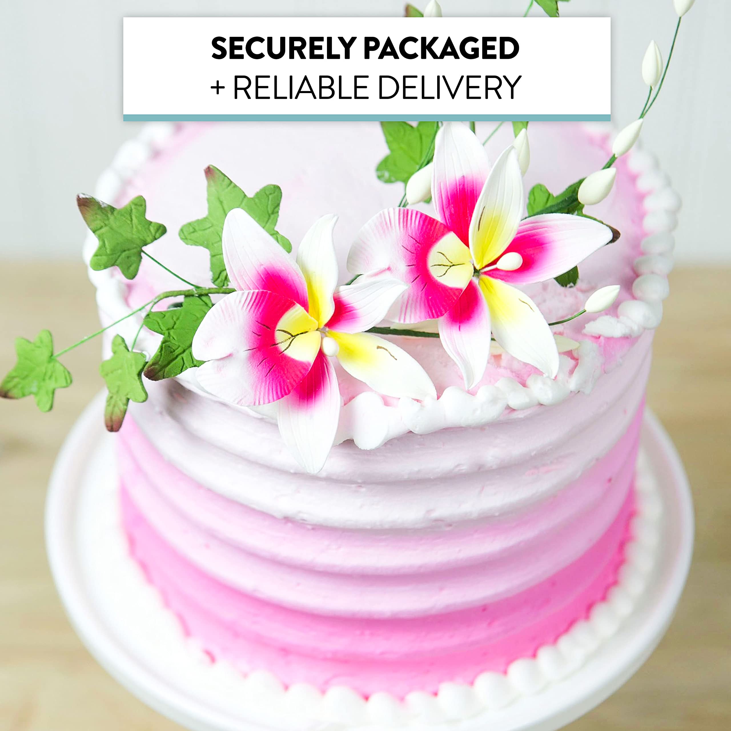 Orchid Sugar Cake Flower Sprays, Deep Pink and Yellow Double Orchid Spray, by Global Sugar Art