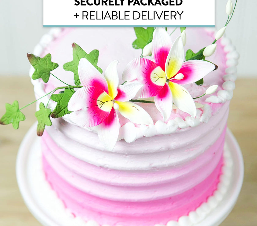 Orchid Sugar Cake Flower Sprays, Deep Pink and Yellow Double Orchid Spray, by Global Sugar Art