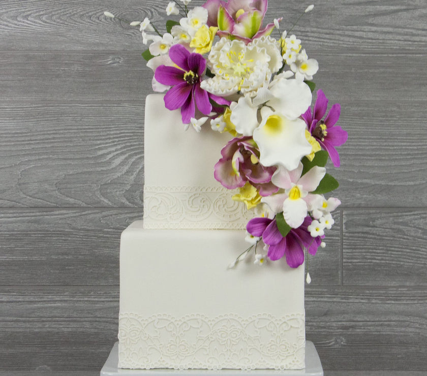 Orchid Sugar Cake Flowers, Cattleya Orchid, by Global Sugar Art, Large, White, 1 Count