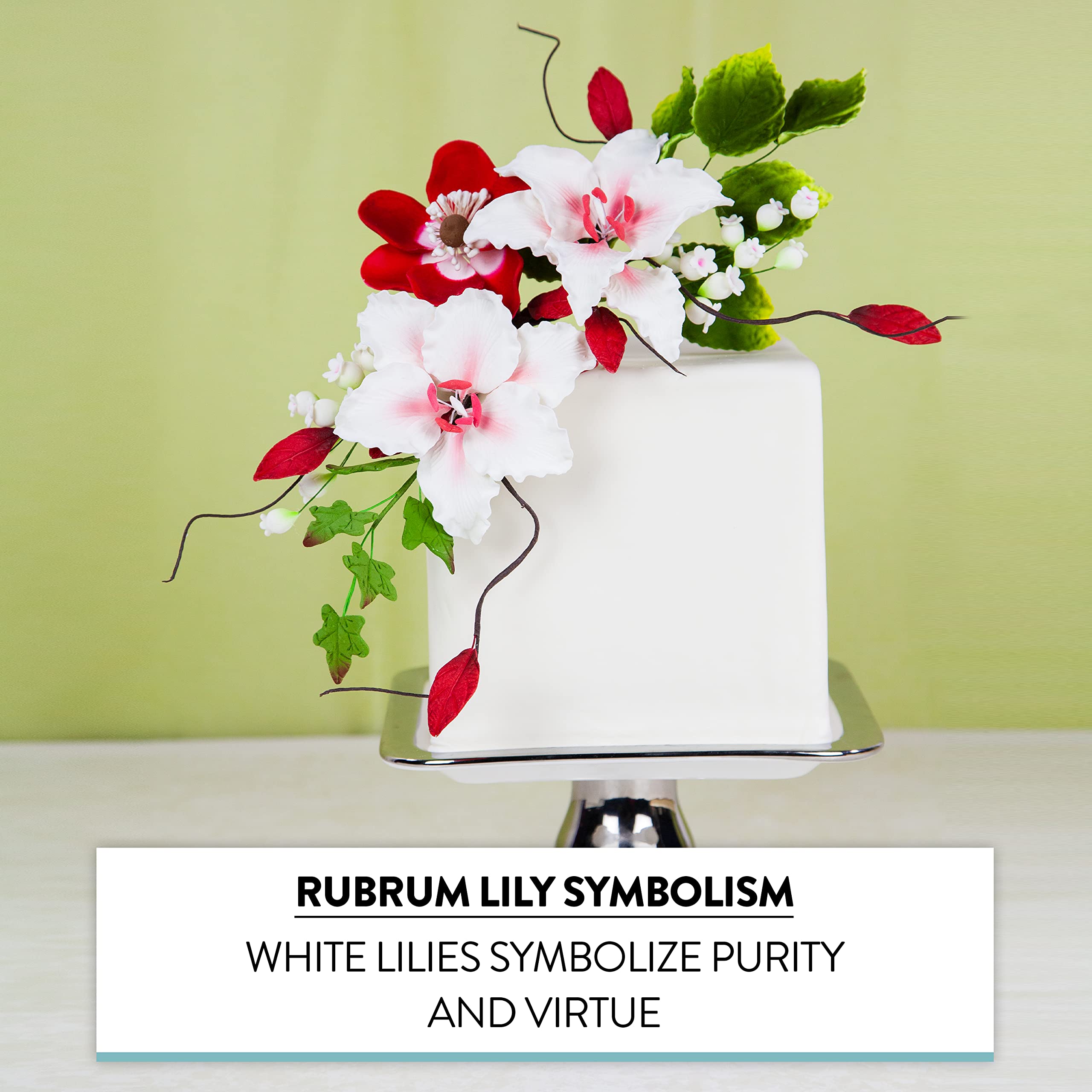 Rubrum Lily Cake Topper, Sugar Flower Lilies by Global Sugar Art, Red and White, 3 Count