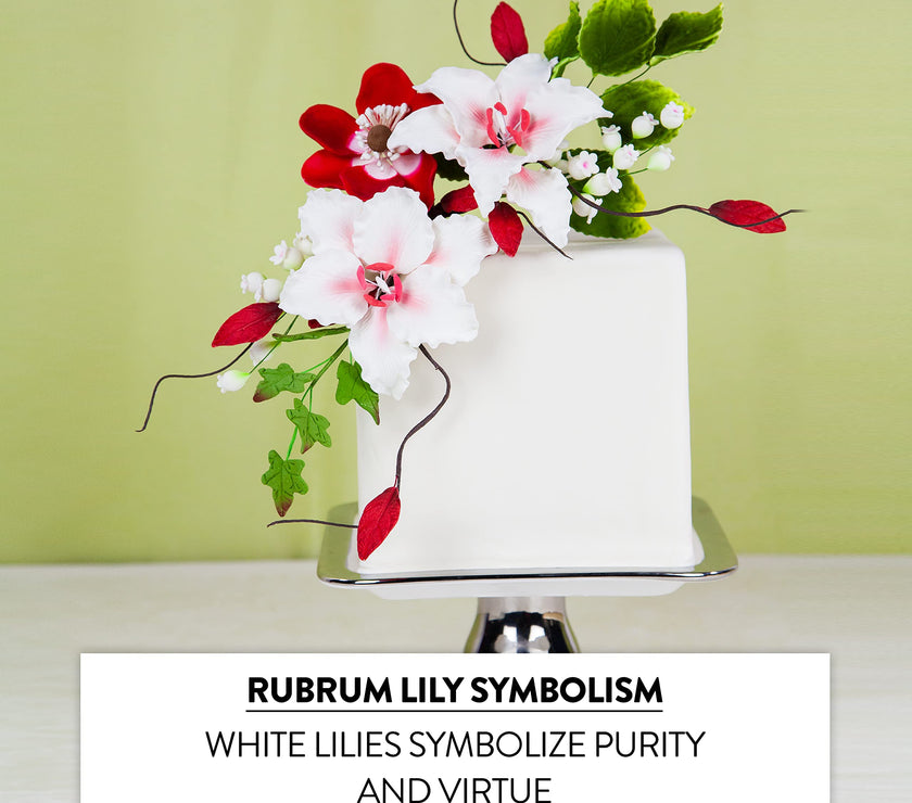 Rubrum Lily Cake Topper, Sugar Flower Lilies by Global Sugar Art, Red and White, 3 Count