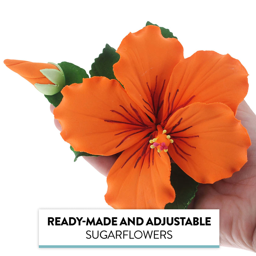 Tropical Hibiscus Sugar Cake Flower Spray by Global Sugar Art, Orange