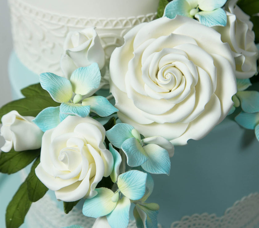 Classic Tea Rose Sugar Cake Flowers, by Global Sugar Art, Wired, White, Small