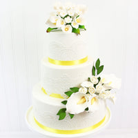 Calla Lily Sugar Cake Flowers by Global Sugar Art, White with Yellow, Wired, 3 Sizes, 6 Count