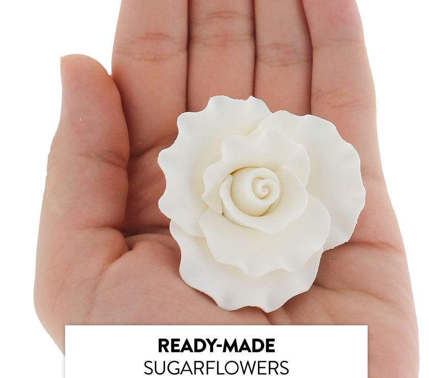 Aussie Roses, White Cake Toppers by Global Sugar Art, White, 8 Count