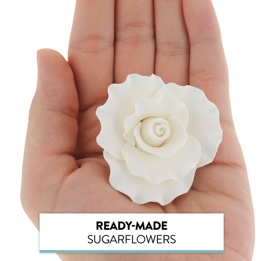 Aussie Roses, White Cake Toppers by Global Sugar Art, White, 8 Count