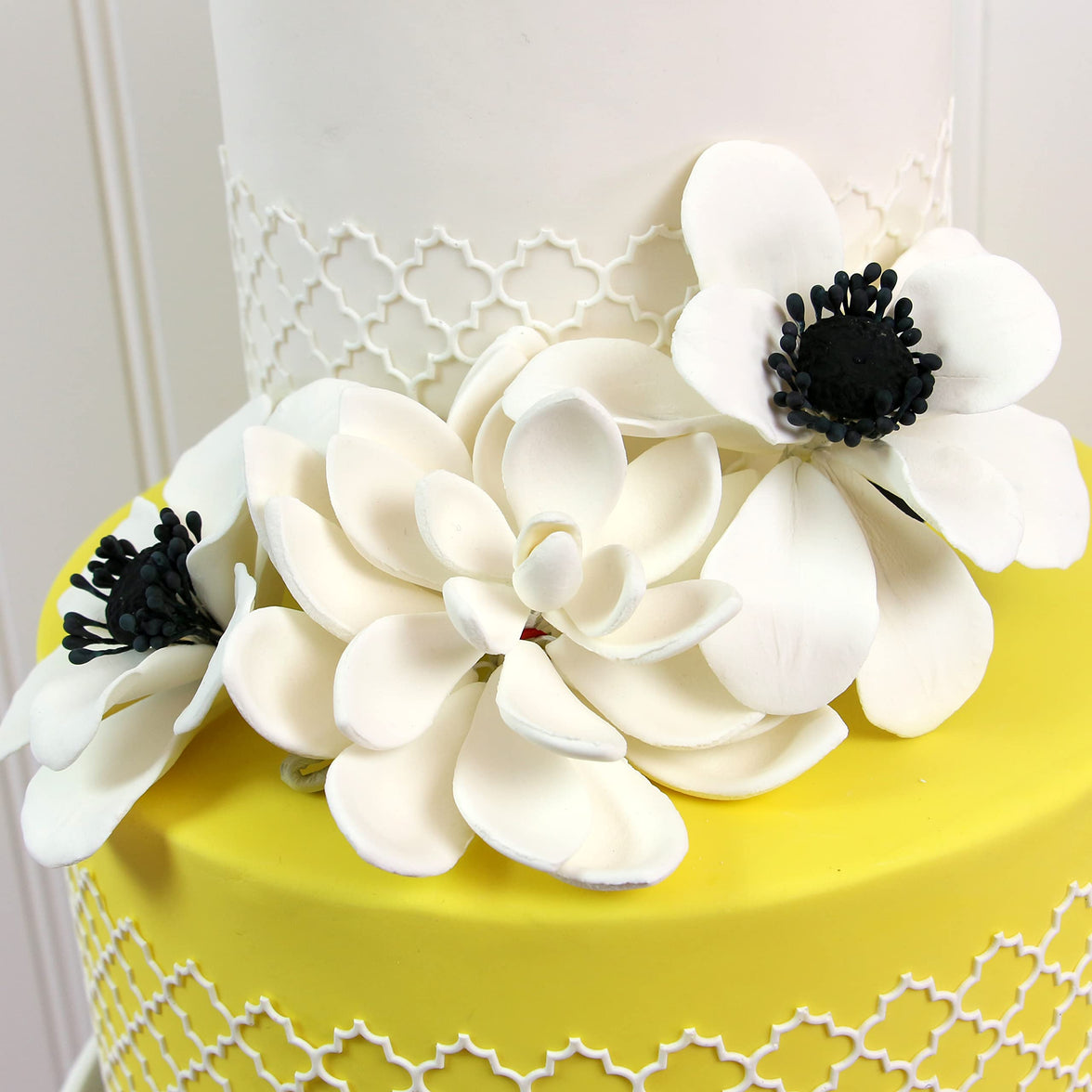 Global Sugar Art Succulent Opalina Sugar Cake Flowers White with Wire, 3 Count by Chef Alan Tetreault