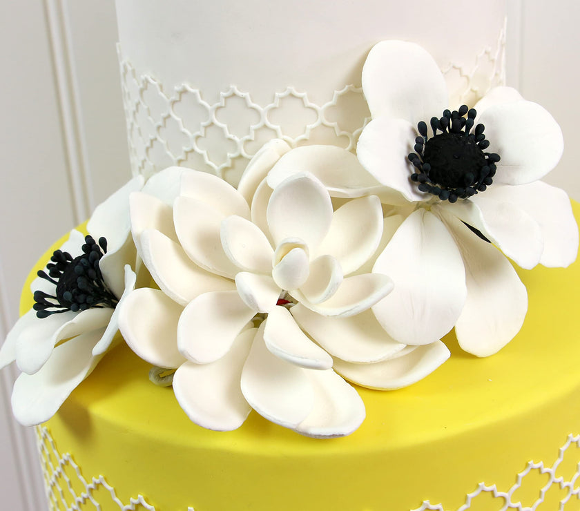 Global Sugar Art Succulent Opalina Sugar Cake Flowers White with Wire, 3 Count by Chef Alan Tetreault