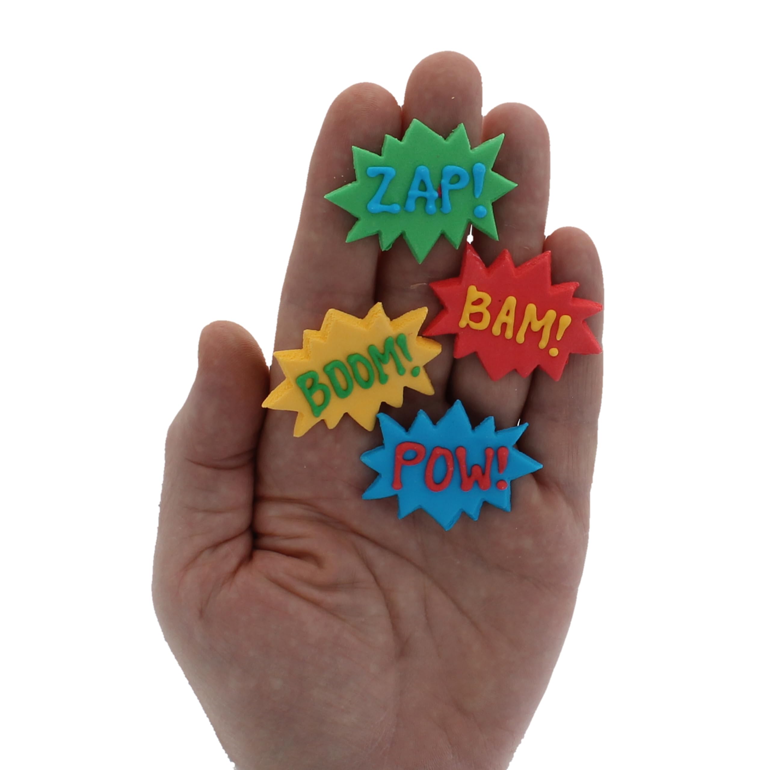 Super Power Comic Book Action Words, Edible Kosher Royal Icing Decorations for Cakes, Cupcakes and Cookies, by Global Sugar Art, 24 Count