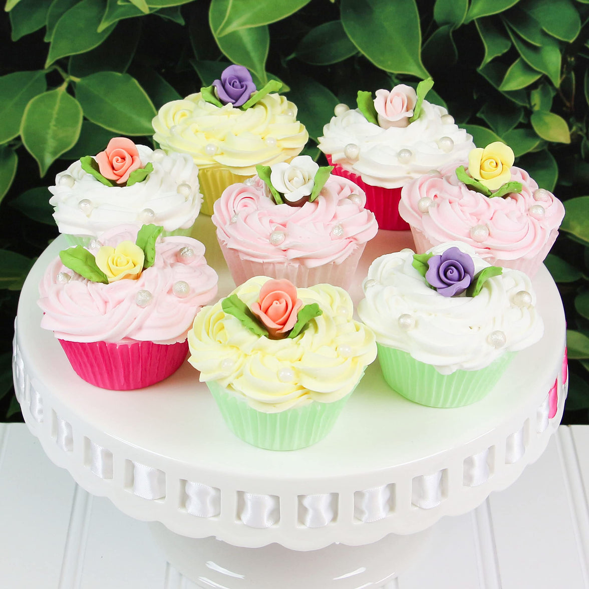 Roses & Leaves Gum Paste Cake Flowers 30 Count Sugar Flowers by Global Sugar Art