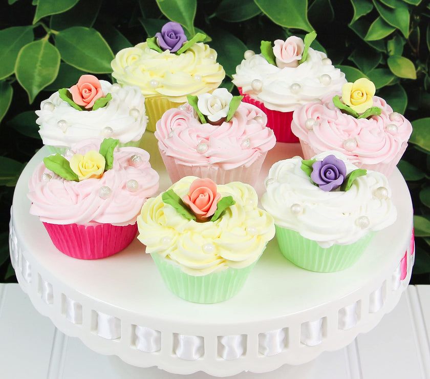 Roses & Leaves Gum Paste Cake Flowers 30 Count Sugar Flowers by Global Sugar Art