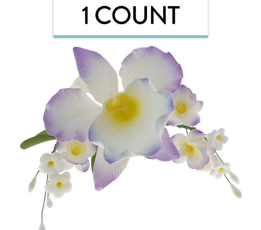 Orchid Sugar Cake Flower Sprays, Violet Cattleya Orchid Spray, by Global Sugar Art