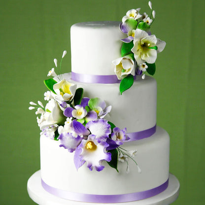 Purple and White Arched Cattleya Orchid Spray