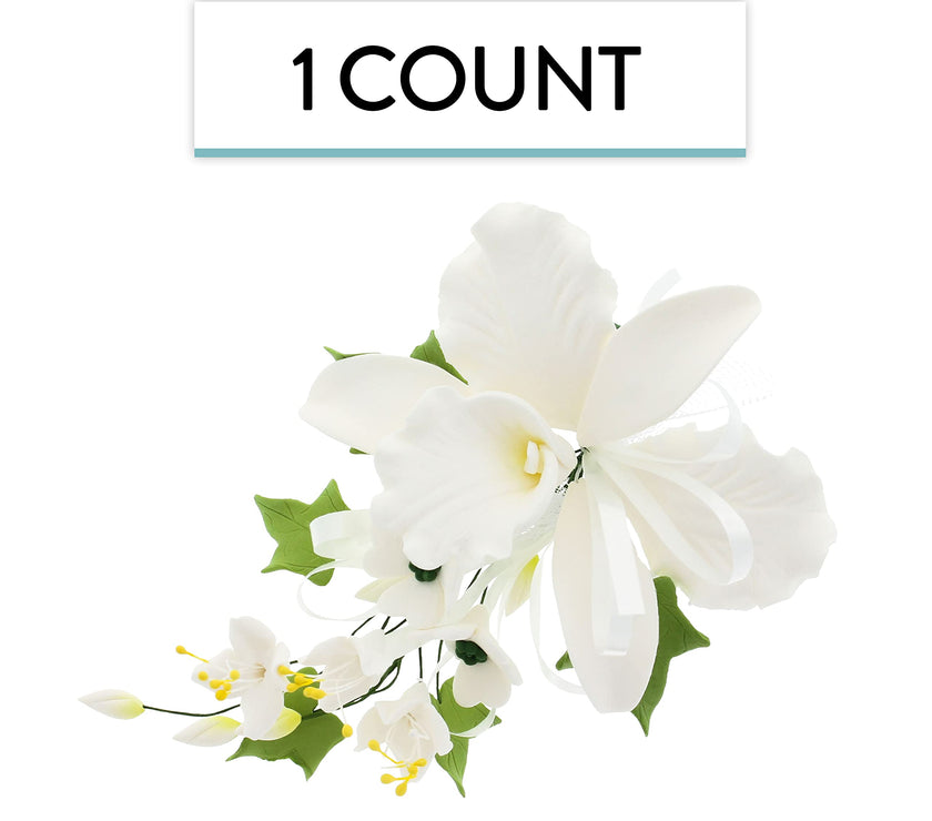 Orchid Sugar Cake Flower Sprays, White Cattleya Orchid Spray, by Global Sugar Art
