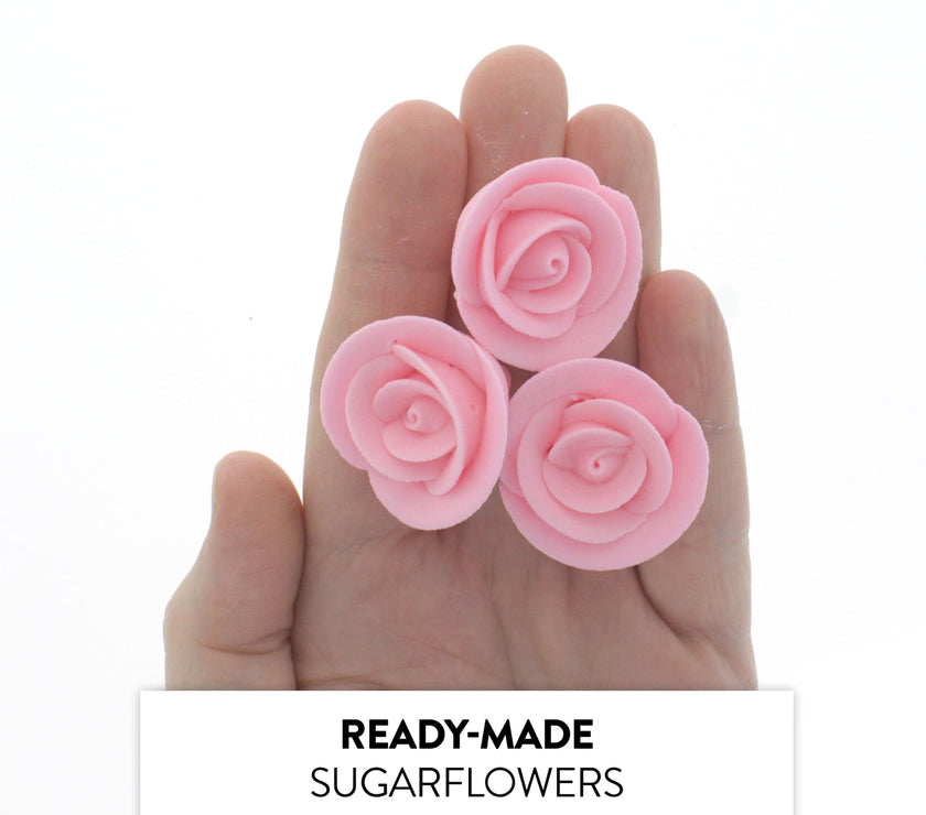 Premium Edible Roses for Cakes and Cupcakes, Sweet Royal Icing Roses, by Global Sugar Art, Pink