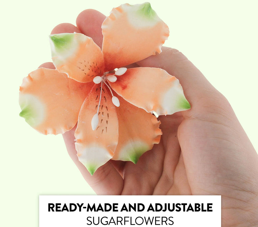 Global Sugar Art Orange Alstroemeria Sugar Cake Flowers by Chef Alan Tetreault, 3 Count