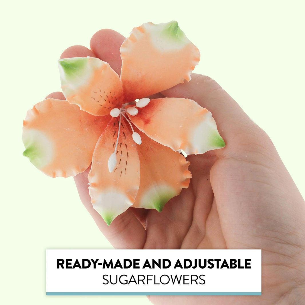 Global Sugar Art Orange Alstroemeria Sugar Cake Flowers by Chef Alan Tetreault, 3 Count