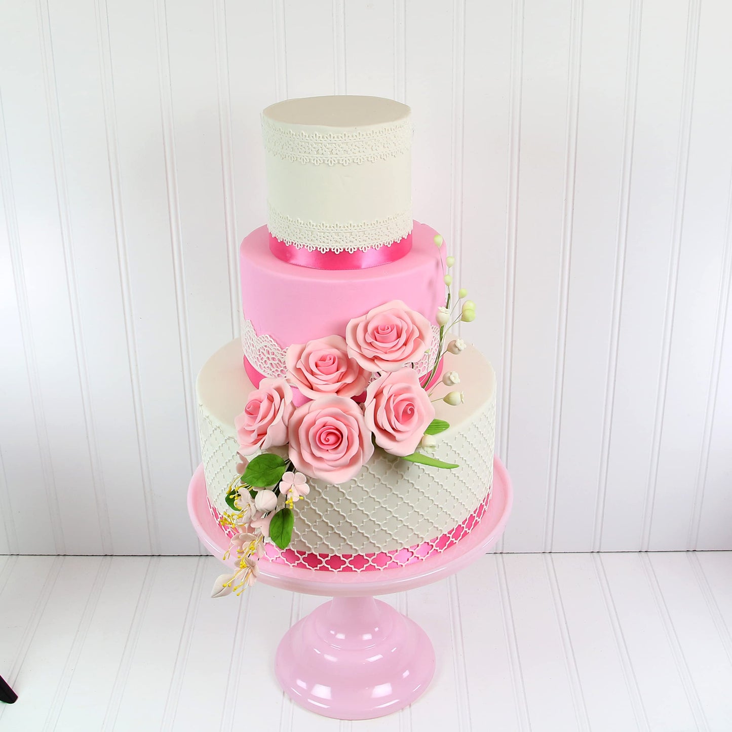 Pink Cherry Blossoms with Leaves Spray
