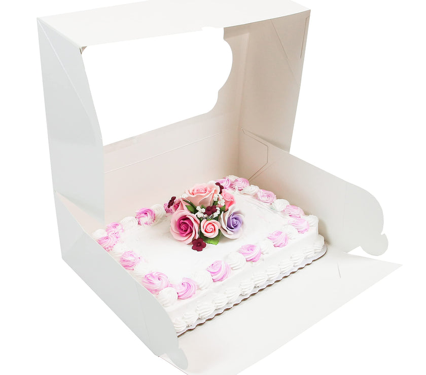 Global Sugar Art Quarter Sheet Cake & Cupcake Box with Window and Cupcake Insert, Auto-Popup, 14 x 10 x 4 Inches, 5 Count