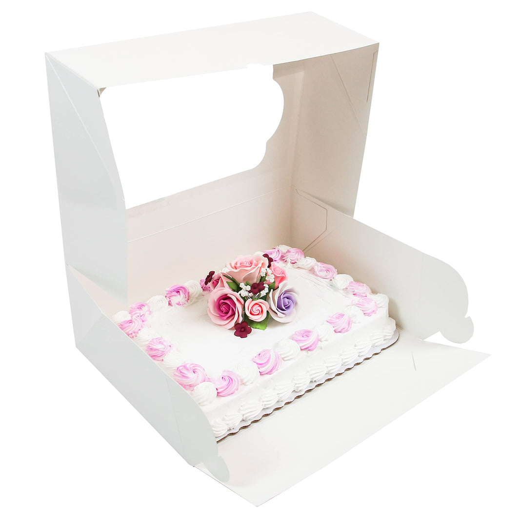 Global Sugar Art Quarter Sheet Cake & Cupcake Box with Window and Cupcake Insert, Auto-Popup, 14 x 10 x 4 Inches, 5 Count