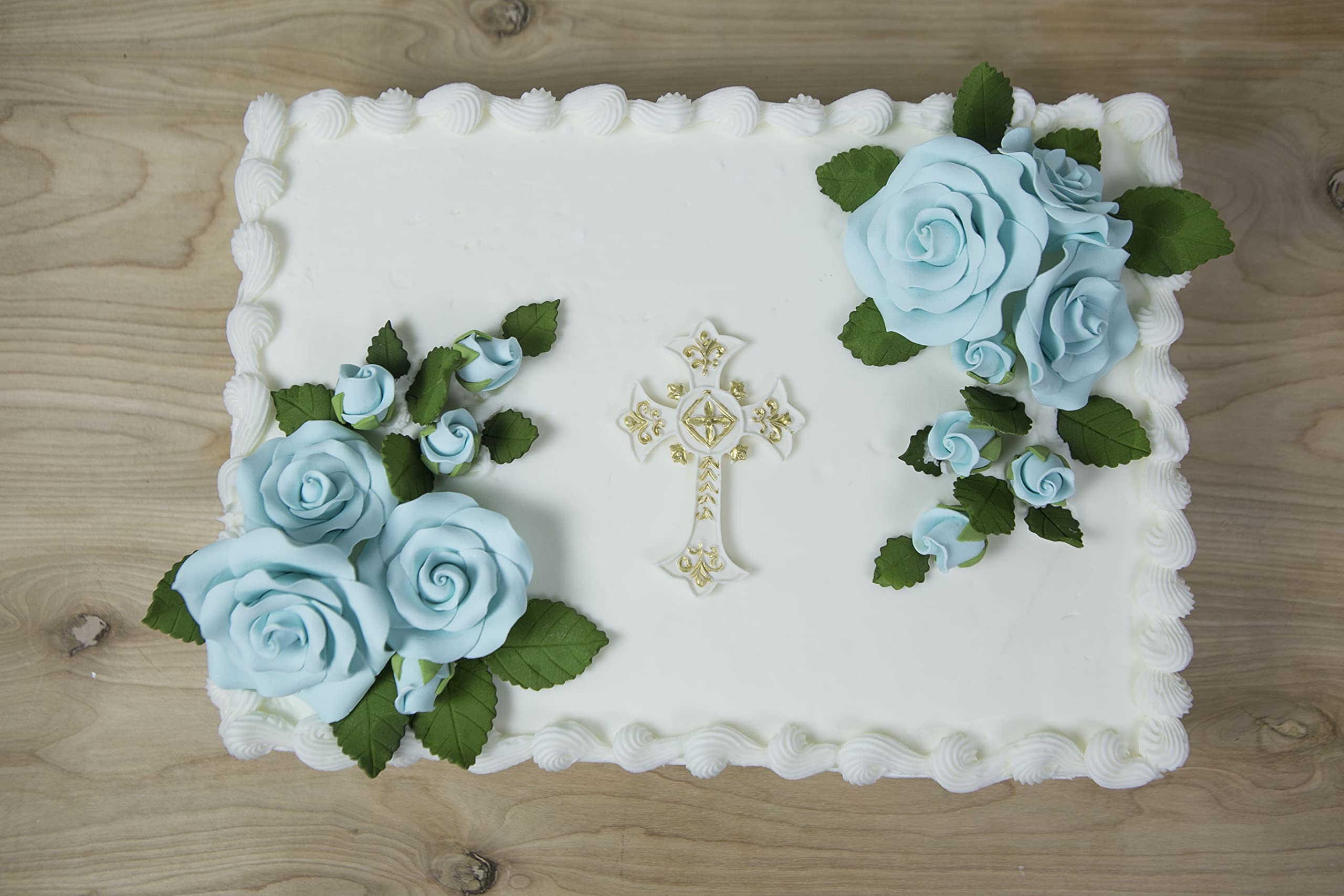 Exquisite Rose & Leaf Kit, Sugar Cake Flowers by Global Sugar Art, Baby Blue Roses with Leaves, 15-Piece Set