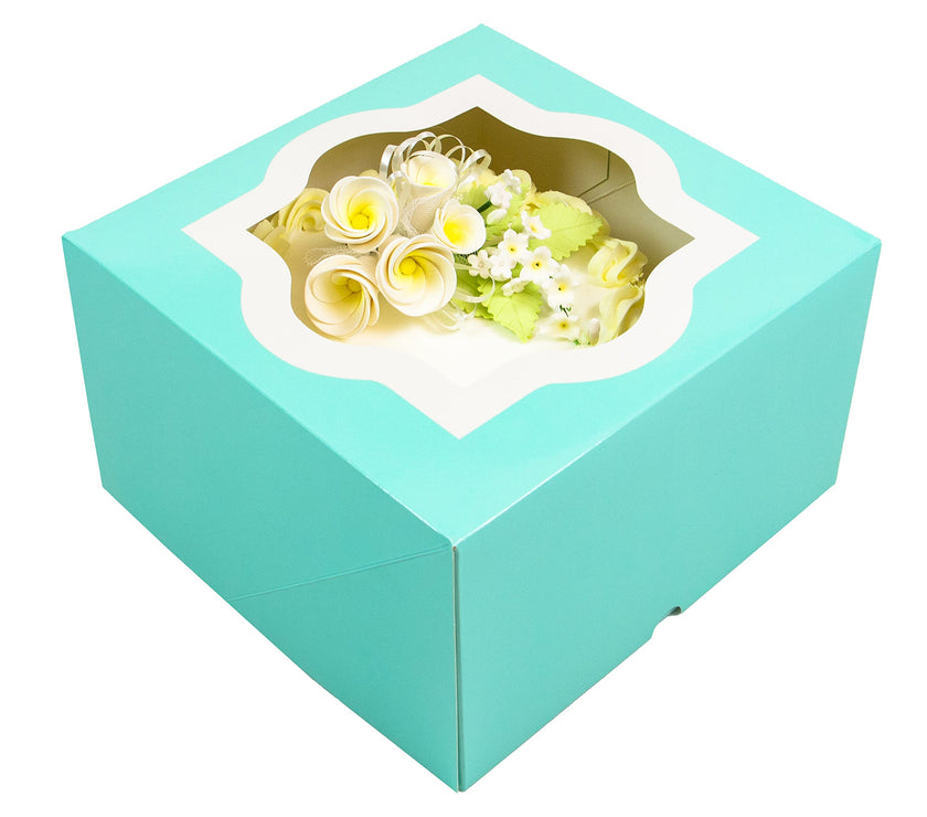 Global Sugar Art Auto-Popup Extra Deep Square Cake Box with Window, 12 x 12 x 6 Inches