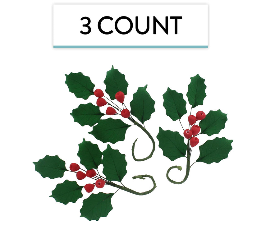 Christmas Holly Leaf Sprays for Cakes and Decorating, by Global Sugar Art