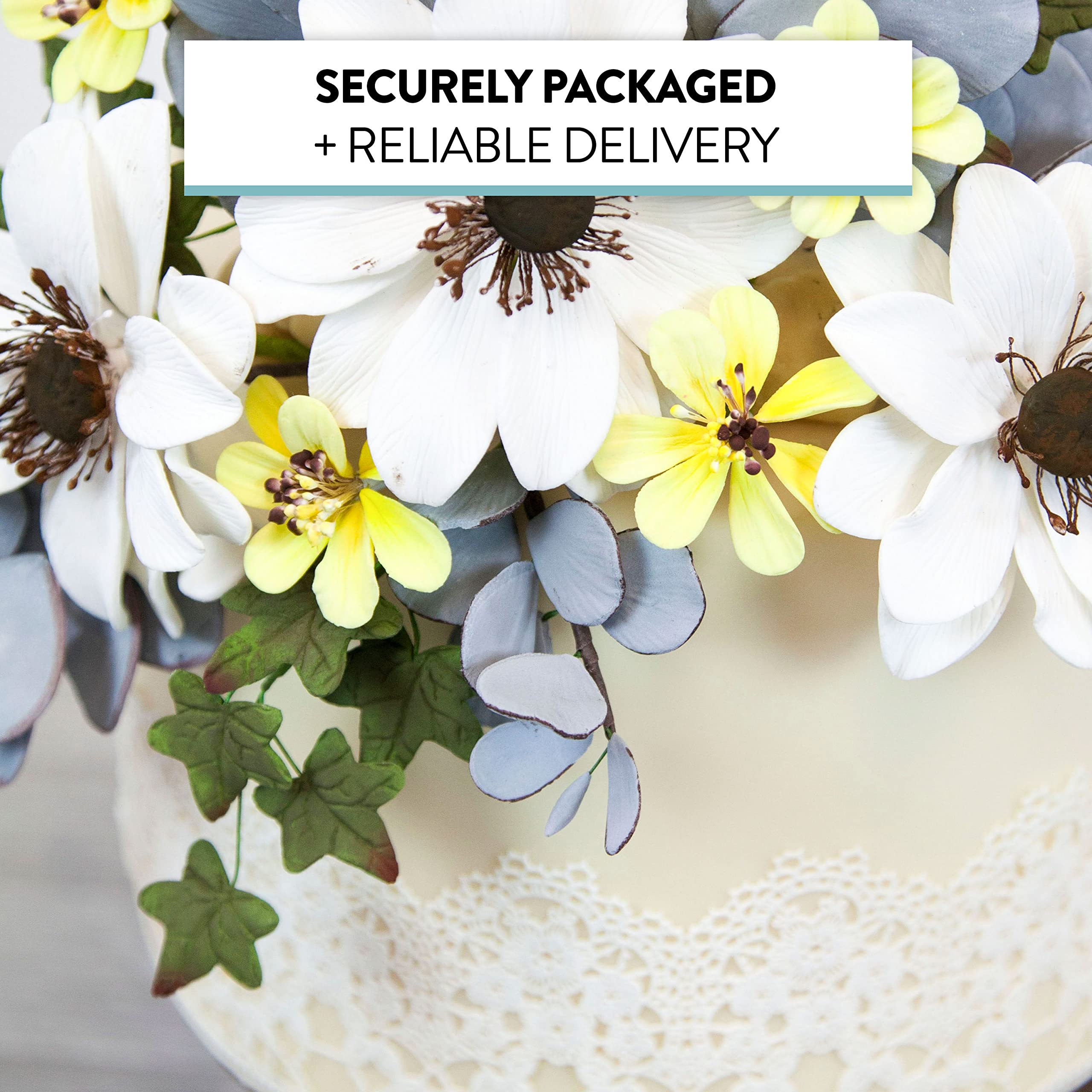 Eucalyptus Sugar Flowers for Cake Decorating, by Global Sugar Art, 5 Count, Silver