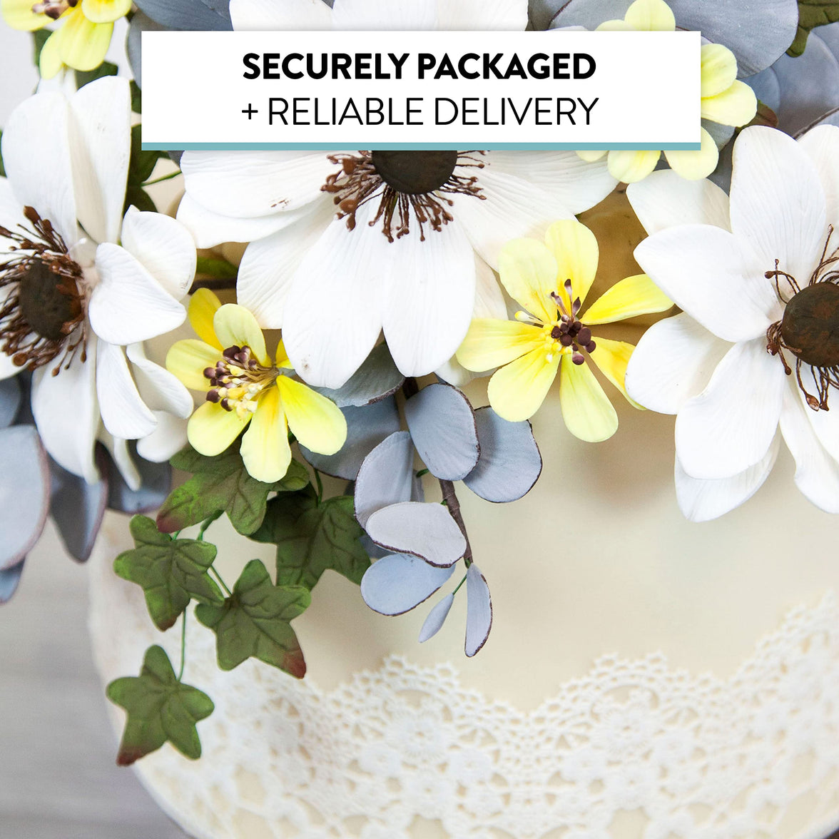 Eucalyptus Sugar Flowers for Cake Decorating, by Global Sugar Art, 5 Count, Silver