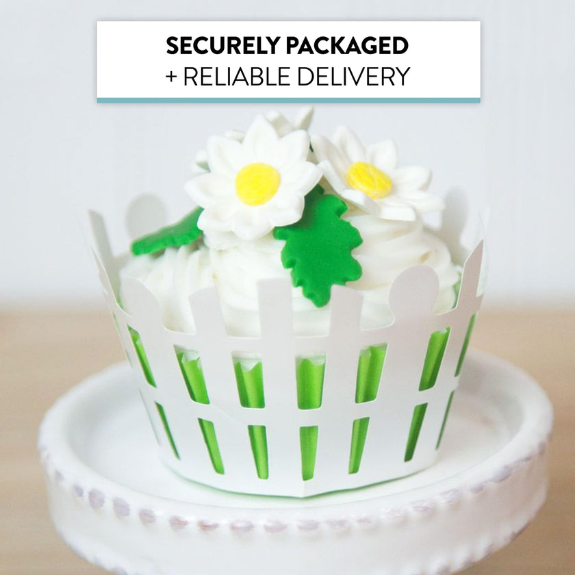 Edible Daisy Cake Decorations, White and Yellow Sugar Flowers, Unwired 1 Inch, Daisy Cupcake Toppers, Edible Flowers Cake Decorations by Chef Alan Tetreault, Global Sugar Art