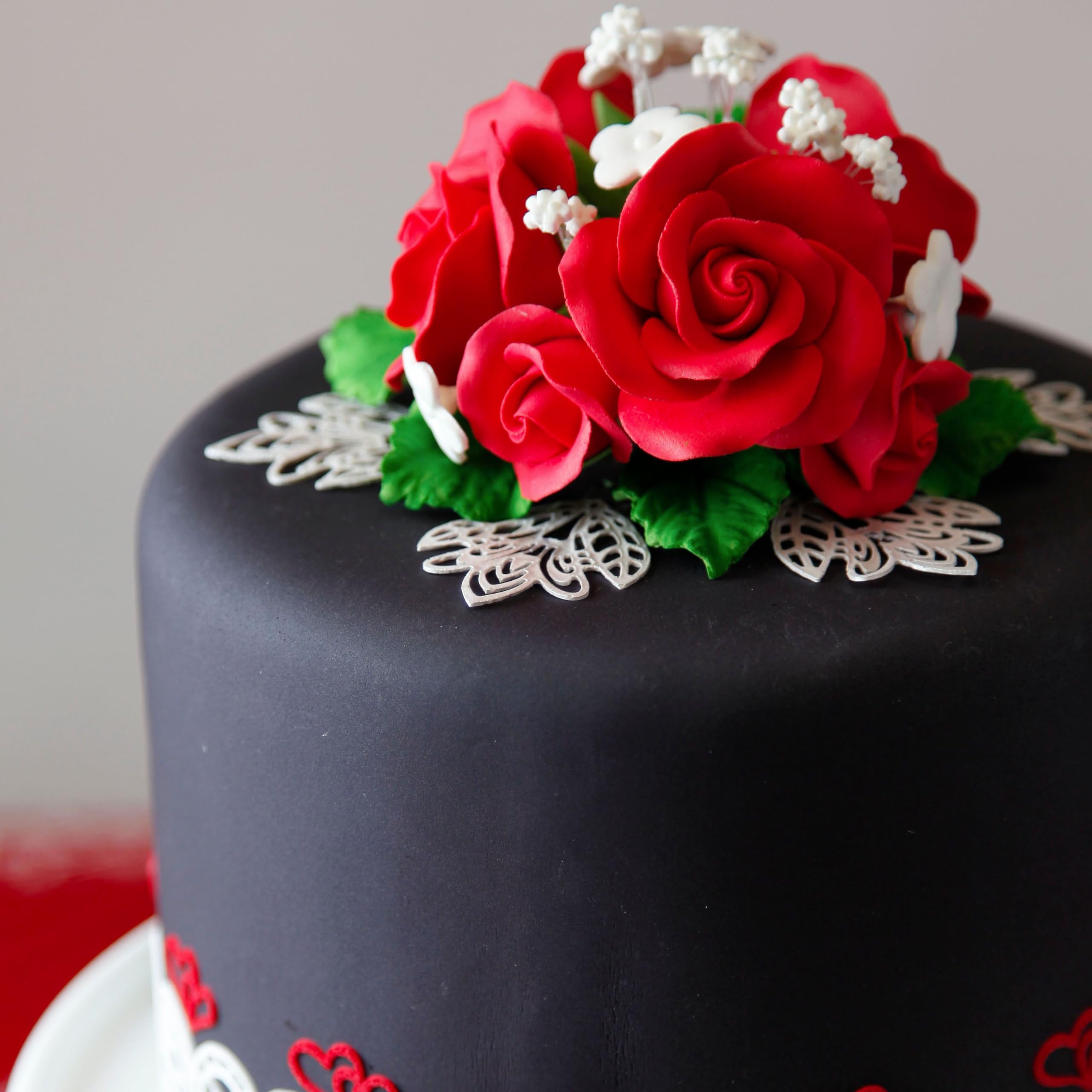 Rose Bouquet Cake Decoration, Elegant Garden Rose Cake Topper, by Global Sugar Art, Red